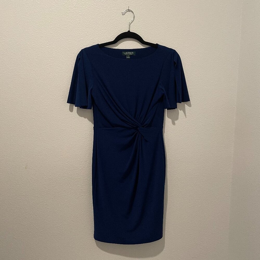 Ralph Lauren Twisted Knot Formal Wedding Guest Dress Royal Blue Women's Size 2P